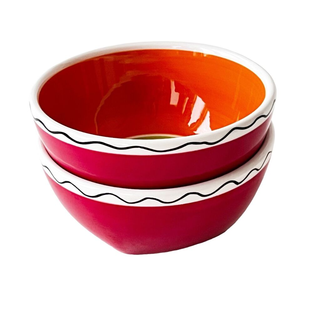 2 - Dansk Latin Spice Chipotle Cereal Bowls Orange Red Green Black Wavy Line